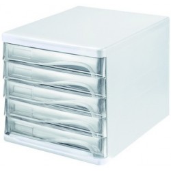 Helit bloc de rangement, 5 tiroirs, blanc/transparent