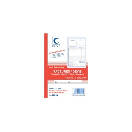Elve manifold factures / devis, 50 feuillets, a5, dupli