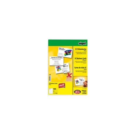 Sigel cartes de visite 3c, 85 x 55 mm, 190 g/m2, extra blanc