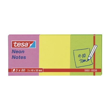Tesa neon notes bloc de notes adhésives, 75 x 75 mm,