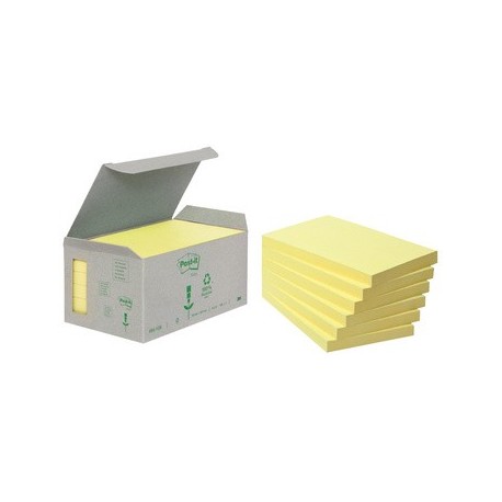 Post-it bloc-notes adhésifs recyclé, 76 x 76 mm, jaune (LOT DE 6)