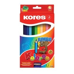Kores crayons de couleurs "jumbo", étui en carton de 12