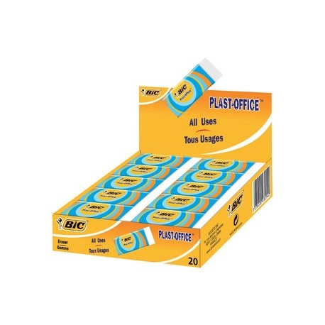 Bic gomme plastique plast-office, présentoir de comptoir (LOT DE 20)