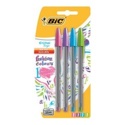 Bic stylo à bille cristal large fashion colours,blister de 4