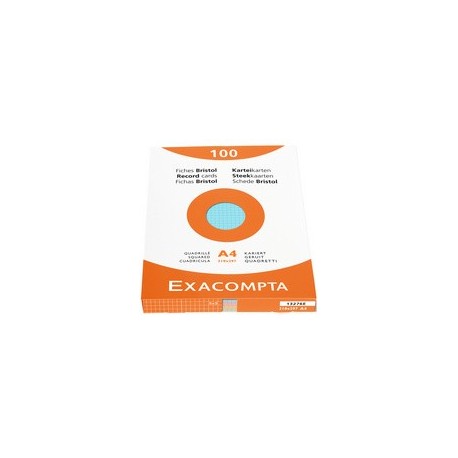 Exacompta fiches bristol, a4, carreaux, couleurs assorties