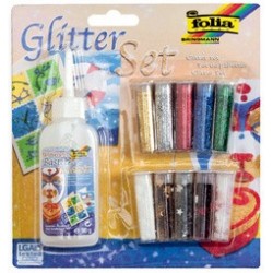 Folia glitter-set inklusive dekokleber, farbig sortiert