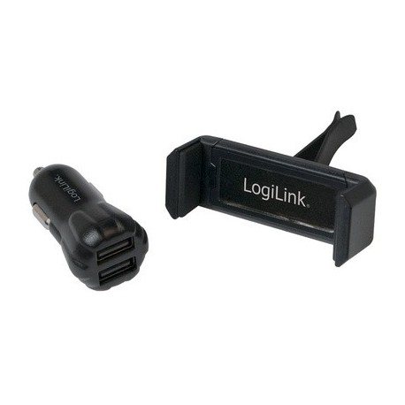 Logilink chargeur usb allume-cigare + support de smartphones