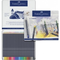 Faber-castell crayons de couleur goldfaber, étui en métal de
