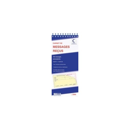 Elve carnet de messages reçus autocopiant, 322 x 140 mm