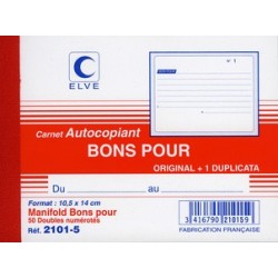 Elve bloc "bons pour",105 x 140 mm, dupli, autocopiant