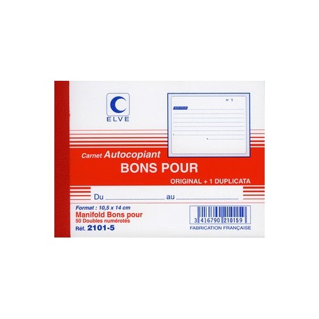Elve bloc "bons pour",105 x 140 mm, dupli, autocopiant