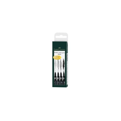 Faber-castell pitt artist pen, schwarz, 4er etui (s,f,m,b)