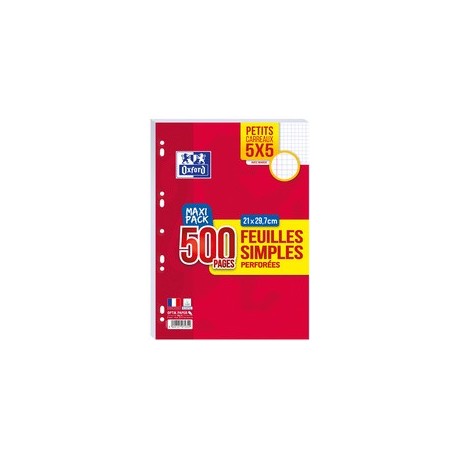 Oxford feuilles simples perforées, a4, quadrillé 5 x 5