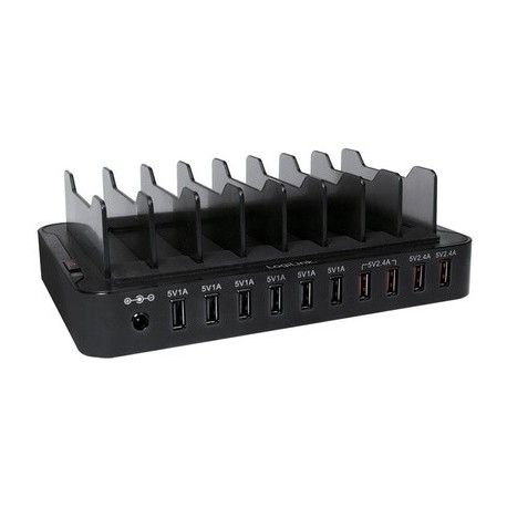 Logilink station de chargement usb, 10 ports, 66 watt, noir