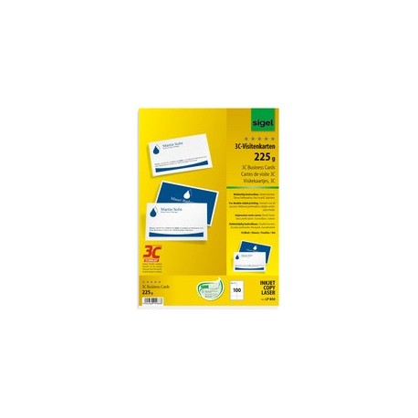 Sigel cartes de visite 3c, 85 x 55 mm, 250 g/m2, extra blanc