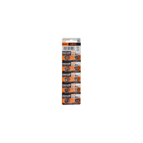 Maxell pile bouton alcaline, lr43, blister de 10