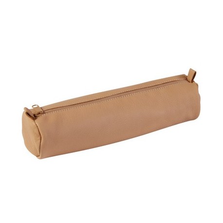 Clairefontaine trousse ronde, cuir naturel