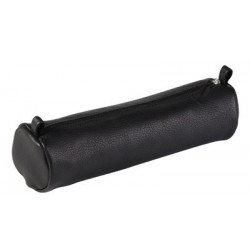Clairefontaine trousse petite ronde, cuir noir vieilli