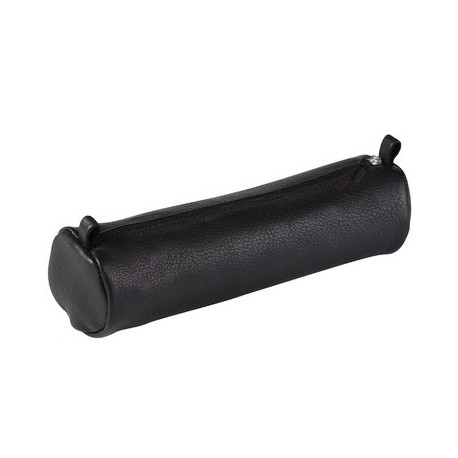 Clairefontaine trousse petite ronde, cuir noir vieilli