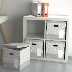 Elba boîte de rangement deco, plat, couvercle amovible, gris