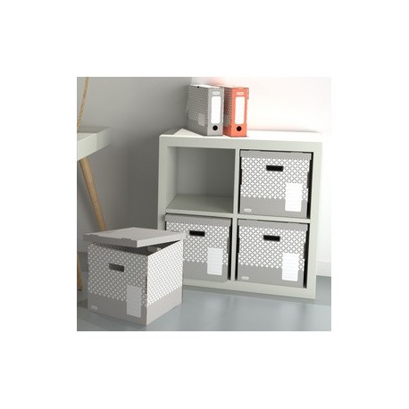 Elba boîte de rangement deco, plat, couvercle amovible, gris