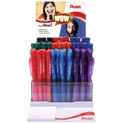Pentel stylo à bille rétractable wow bk440, présentoir de