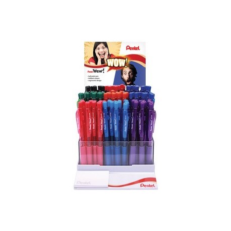 Pentel stylo à bille rétractable wow bk440, présentoir de