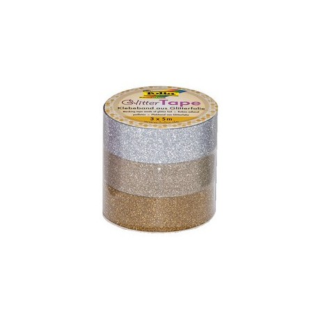 Folia ruban adhésif déco "glitter tape", argent/or clair/or