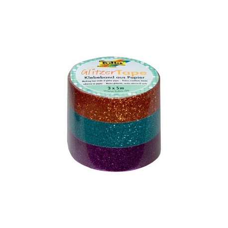 Folia ruban adhésif "glitter-tape", rose vif/or/bleu clair