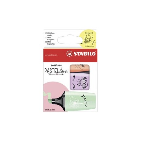 Stabilo surligneur boss mini pastellove, étui en carton de 3