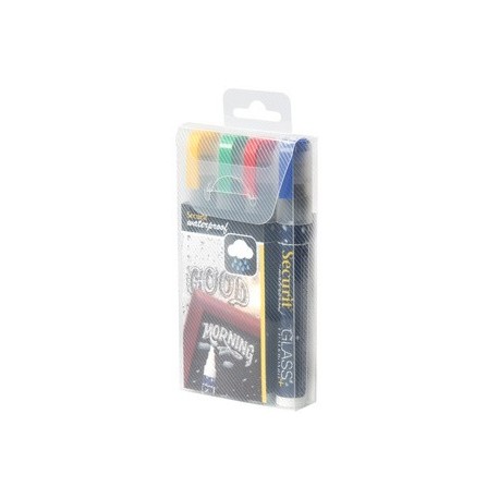 Securit feutre-craie waterproof medium, étui de 4, assorti