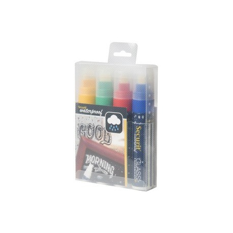 Securit feutre-craie waterproof large, étui de 4, assorti