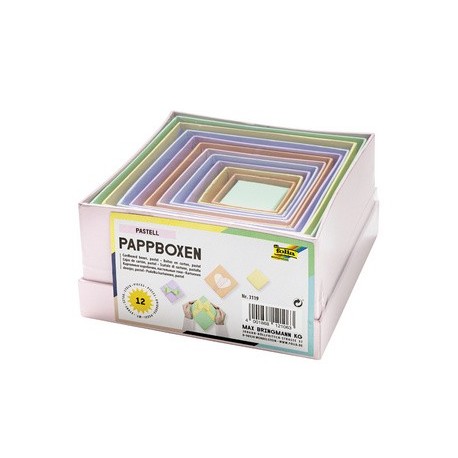 Folia boîtes en carton pastel, carré, assortiment de 12