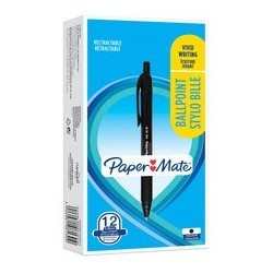 Paper:mate stylo à bille rétractable alfa rt, noir (LOT DE 12)