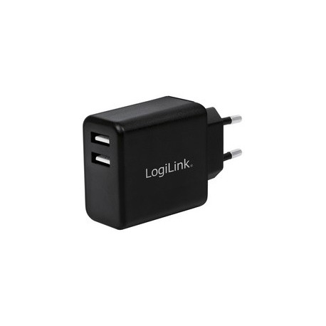 Logilink chargeur secteur usb, 2x usb, 12 watts, noir