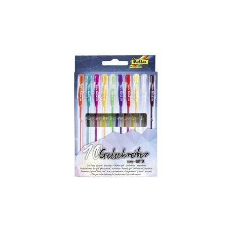 Folia stylo gel glitter, couleurs assorties, étui de 10