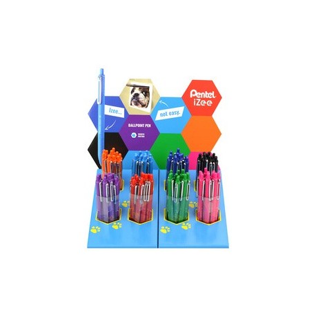 Pentel stylo à bille rétractable izee, présentoir de 96