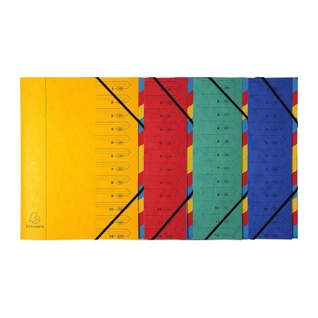 Exacompta trieur, a4, carton, 7 compartiments, assorti (LOT DE 12)