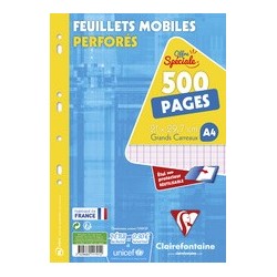 Clairefontaine feuillets mobiles perforés, a4, quadrillé 5x5