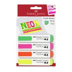 Faber-castell marqueur tissu, couleurs fluo, blister de 4