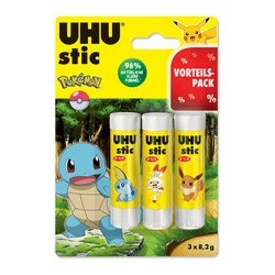 Uhu bâton de colle stic "pokémon", blister 3 x 8,2 g