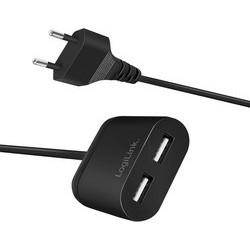 Logilink chargeur secteur usb avec câble fixe, 2x usb-a,noir