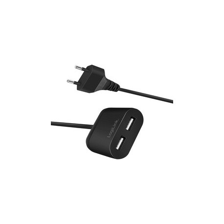 Logilink chargeur secteur usb avec câble fixe, 2x usb-a,noir