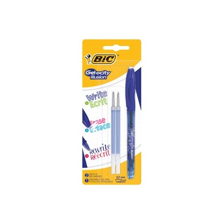 Bic stylo à encre gel gelocity illusion, bleu + recharges