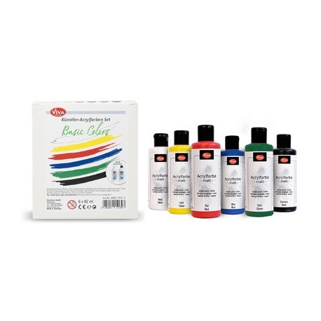 Viva decor set de peinture acrylique "basic colors" 6 pièces