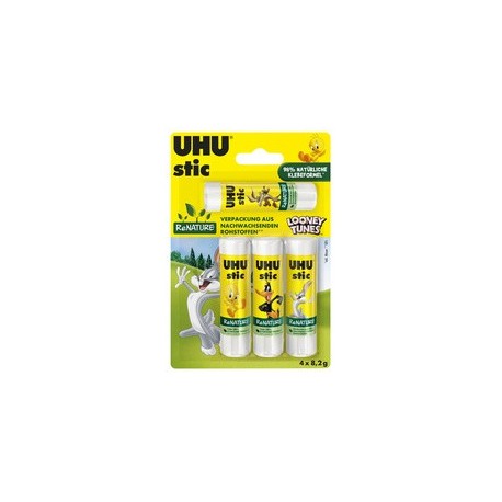 Uhu bâton de colle stic renature looney tunes, 4 x 8,2 g