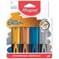 Maped surligneur glitter metal, étui de 4