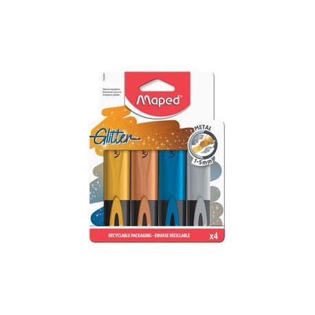 Maped surligneur glitter metal, étui de 4