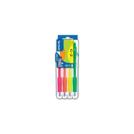 Pilot stylo à encre gel g2 07 néon set2go, étui de 4