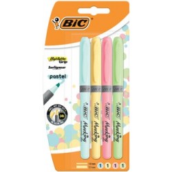 Bic surligneur "highlighter grip pastel", blister de 4